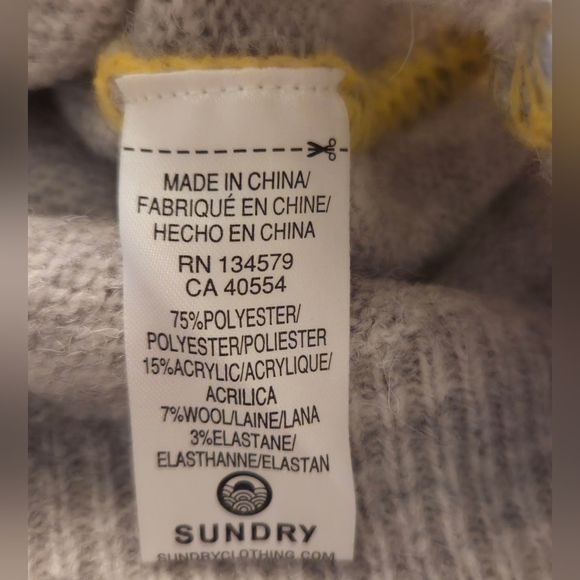 Sundry By "Anthropologie" Soft Sweater in Heather Gray & Yellow Baseball Stitch - Picture 9 of 9